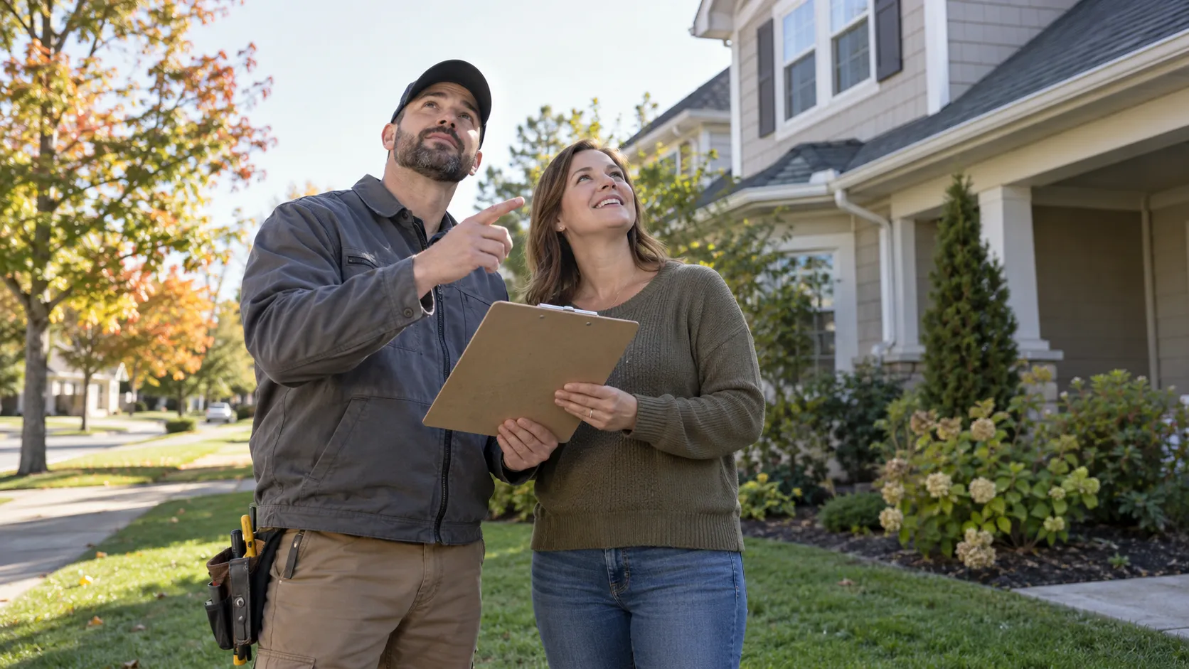 A homeowner talking with a local roofing provider about a roof estimate in the Fort Worth area